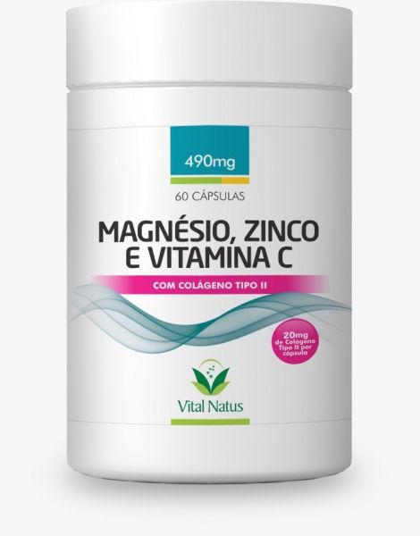 MAGNÉSIO, ZINCO E VITAMINA C COM COLAGÉNO TIPO II